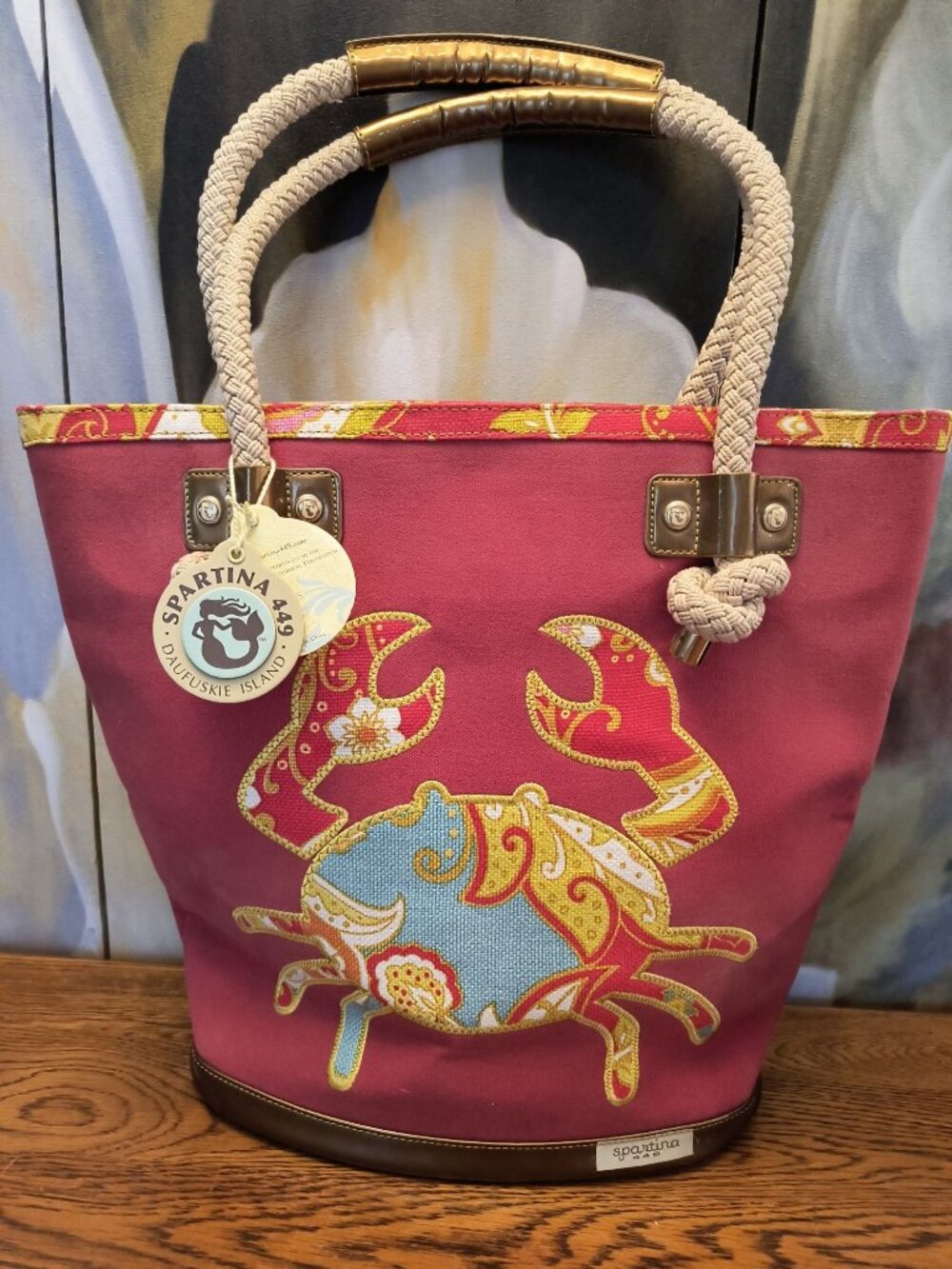 Spartina 449 Daufuskie Island Canvas Tote With Rope Handles & Crab Design